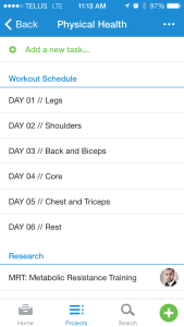 Asana - workout schedule