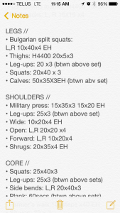 workout notes