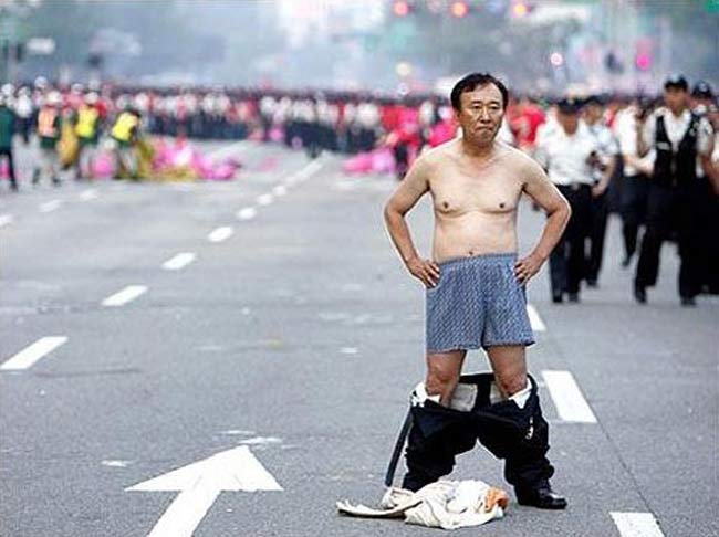 protestor with pants down